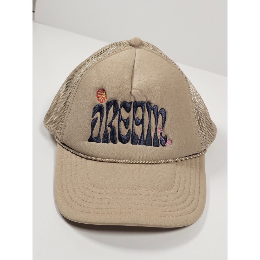 Youth To The People Dream Trucker Hat Tan Beige Mesh Snapback Embroidered Cap